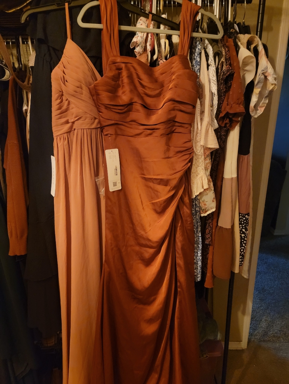 Azazie Satin Prom Gown in Rust